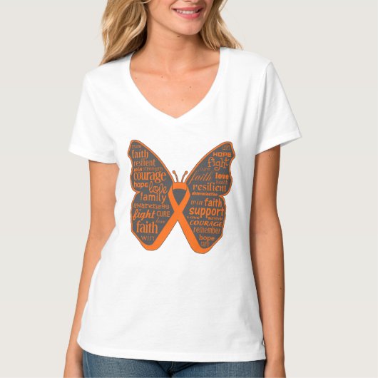 Leukemia Butterfly Collage of Words T-Shirt (Vorderseite)