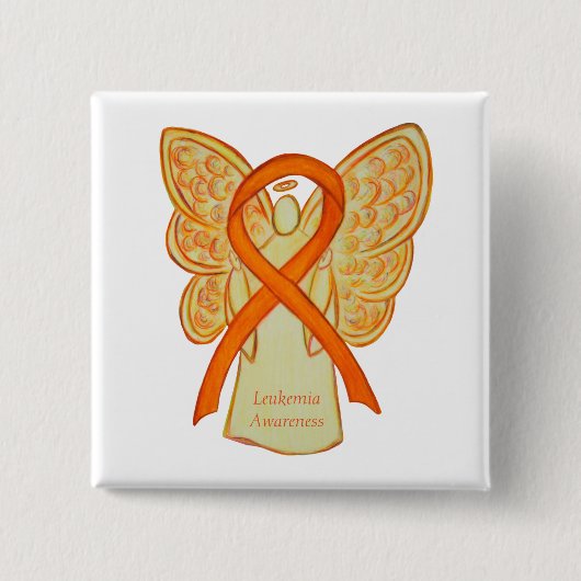 Leukemia Orange Awareness Ribbon Angel Art Buttone Button (Vorderseite)