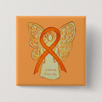 Leukemia Orange Awareness Ribbon Angel Art Buttone