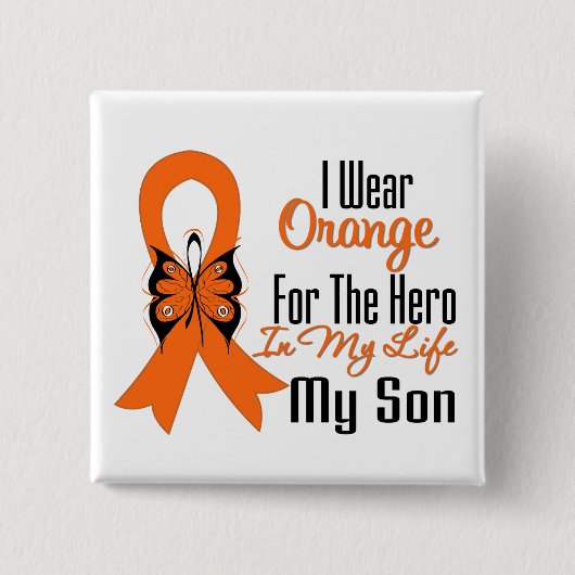 Leukemia Orange Ribbon Hero My Son Button (Vorderseite)