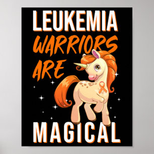 Leukemia Warrior Magical Unicorn Orange Ribbon Hem Poster