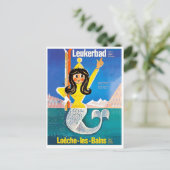 Leukerbad, Schweiz, Meerjungfrau mit Skiausrüstung Postkarte (Stehend Vorderseite)