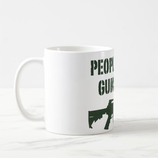 Leute mit Gewehren essen Tasse (Links)