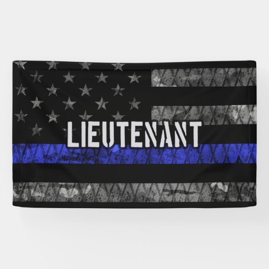 Leutenant Thin Blue Line Distressive Flag Banner (Horizontal)