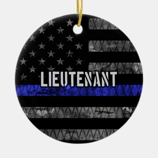 Leutenant Thin Blue Line Distressive Flag Keramik Ornament (Vorne)