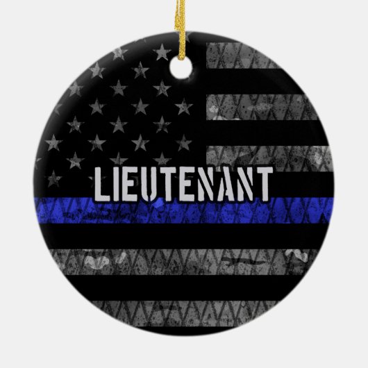 Leutenant Thin Blue Line Distressive Flag Keramik Ornament (Hinten)