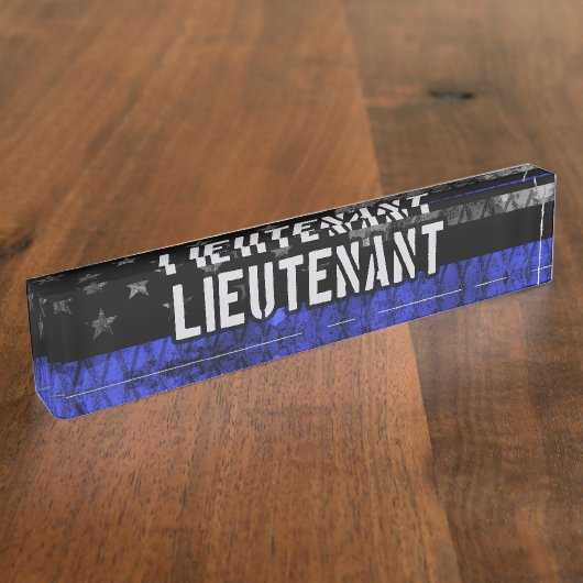 Leutenant Thin Blue Line Distressive Flag Namensplakette (Seite)