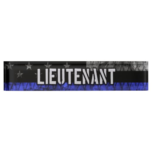 Leutenant Thin Blue Line Distressive Flag Namensplakette (Vorderseite)