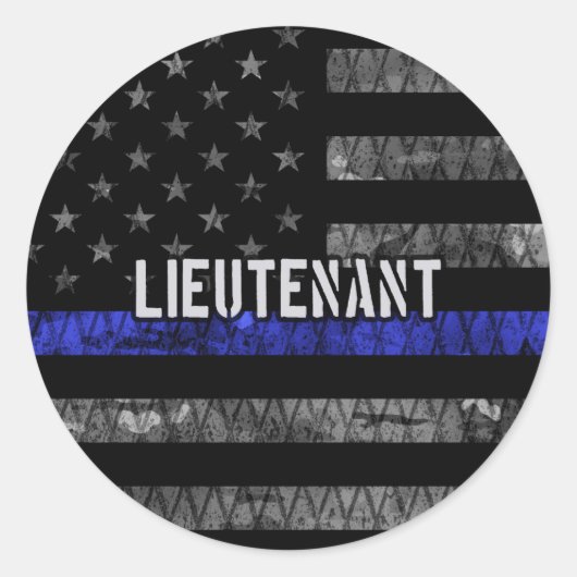 Leutenant Thin Blue Line Distressive Flag Runder Aufkleber (Vorderseite)
