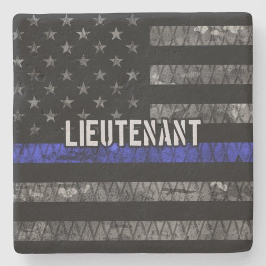 Leutenant Thin Blue Line Distressive Flag Steinuntersetzer (Vorderseite)