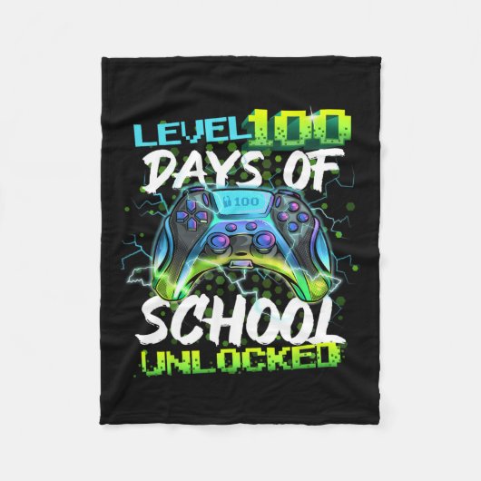 Level 100 Days of School Unlock Gamer Boy Girl V Fleecedecke (Vorderseite)