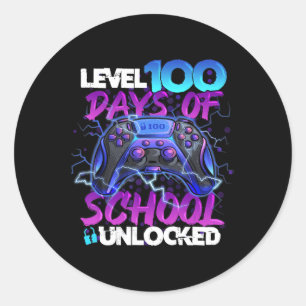 Level 100 Days of School Unlock Gamer Boy Girl V Runder Aufkleber