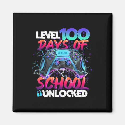 Level 100 Days of School Unlock Gamer Kids Video Magnet (Vorne)
