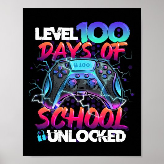 Level 100 Days of School Unlock Gamer Kids Video Poster (Vorne)