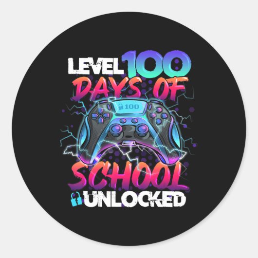 Level 100 Days of School Unlock Gamer Kids Video Runder Aufkleber (Vorderseite)