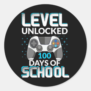 Level 100 Days of School Unlock Gamer Nerdy Team Runder Aufkleber