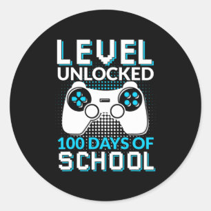Level 100 Days of School Unlock Gamer Nerdy Team Runder Aufkleber