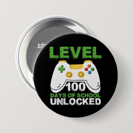 Level 100 Days of School Unlock Gamer Video Game Button (Vorne & Hinten)