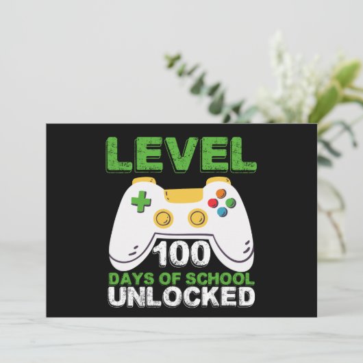 Level 100 Days of School Unlock Gamer Video Game Einladung (Stehend Vorderseite)