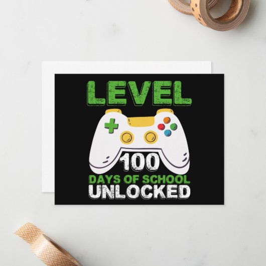 Level 100 Days of School Unlock Gamer Video Game Mitteilungskarte (Vorderseite/Rückseite Beispiel)