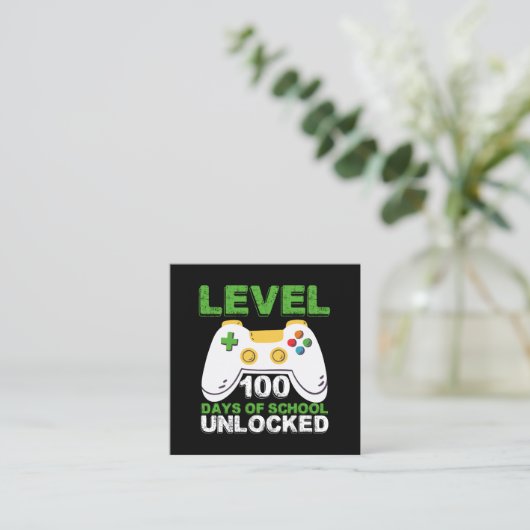 Level 100 Days of School Unlock Gamer Video Game Quadratische Visitenkarte (Stehend Vorderseite)