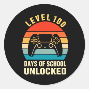 Level 100 Days of School Unlock Gamer Video Game Runder Aufkleber