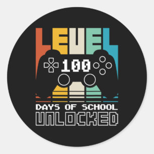 Level 100 Days of School Unlock Gamer Video Game Runder Aufkleber