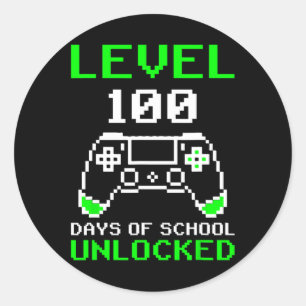 Level 100 Days of School Unlock Gamer Video Game Runder Aufkleber