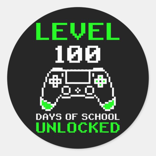 Level 100 Days of School Unlock Gamer Video Game Runder Aufkleber (Vorderseite)