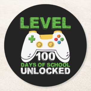 Level 100 Days of School Unlock Gamer Video Game Runder Pappuntersetzer
