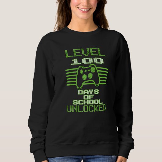 Level 100 Days of School Unlock Gamer Video Game Sweatshirt (Vorderseite)