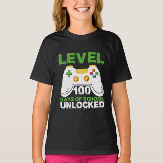 Level 100 Days of School Unlock Gamer Video Game T-Shirt (Vorderseite)