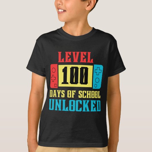 Level 100 Days of School Unlock Gamer Video Game T-Shirt (Vorderseite)