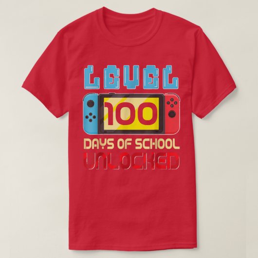 Level 100 Days of School Unlock Gamer Video Game T-Shirt (Design vorne)
