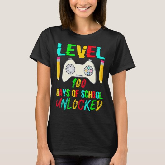 Level 100 Days of School Unlock Gamer Video Game T-Shirt (Vorderseite)