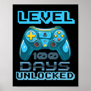 Level 100 Days of School Unlock Video Game Boys Poster