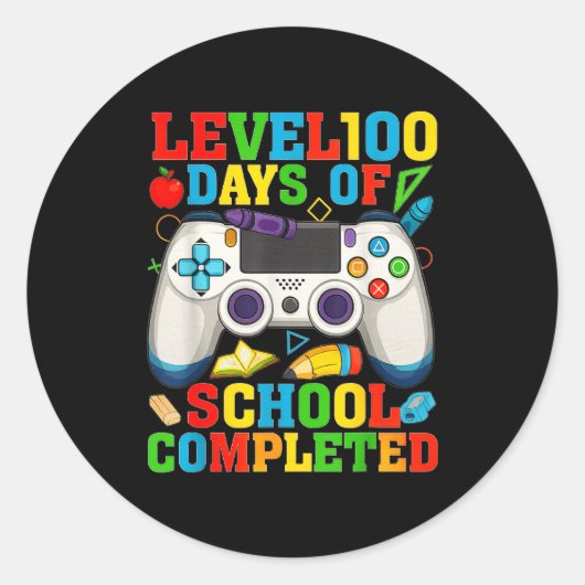 Level 100 Days Of School Unlocked Boys 100th Day O Runder Aufkleber (Vorderseite)