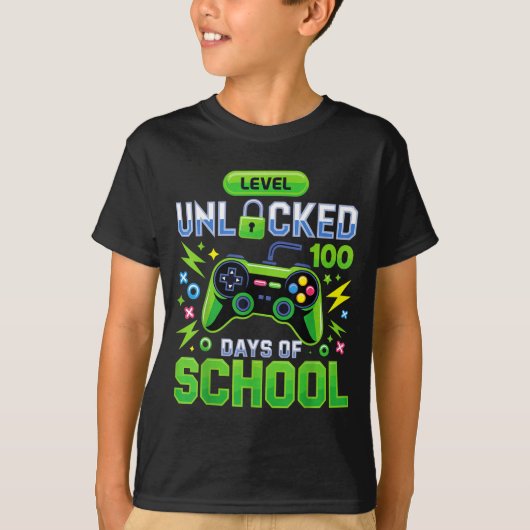 Level 100 Days Of School Unlocked Funny Video Game T-Shirt (Vorderseite)