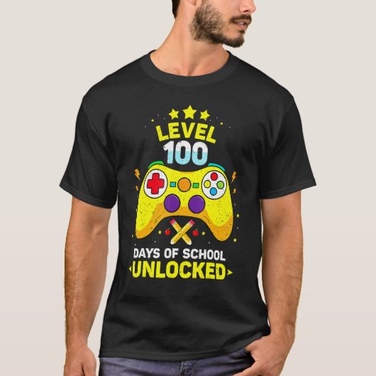 Level 100 Days Of School Unlocked Gamer Gaming Vid T-Shirt (Vorderseite)