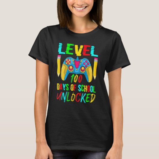 Level 100 Days Of School Unlocked Video Gamer Cont T-Shirt (Vorderseite)