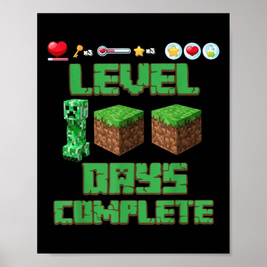 Level 100 Days of School Unlocks Gaming Pixel 100 Poster (Vorne)