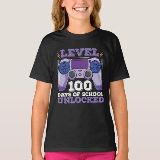 Level 100 Days of School Unlocks Gaming T-Shirt (Vorderseite)
