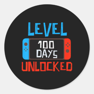 Level 100 Days School Unlock Gamer Boys Funny 10 Runder Aufkleber