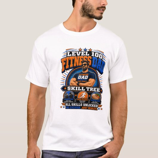Level 100 Fitness Dad Shirt – Skill Tree Gym Papa (Vorderseite)