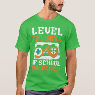 Level 100 Tage Schule Freigeschaltetes Videospiel T-Shirt
