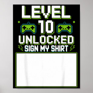 Level 10 freigeschaltetes Schild-Shirt 10. Geburts Poster