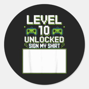 Level 10 freigeschaltetes Schild-Shirt 10. Geburts Runder Aufkleber