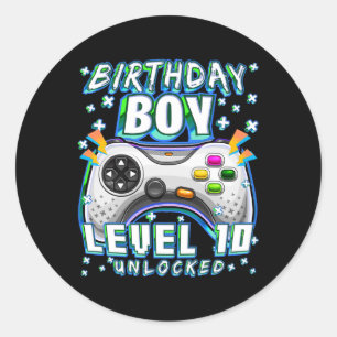 Level 10 Unlock Video Game 10. Geburtstag Gamer B Runder Aufkleber