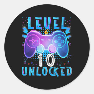 Level 10 Unlock Video Game 10. Geburtstag Gamer B Runder Aufkleber