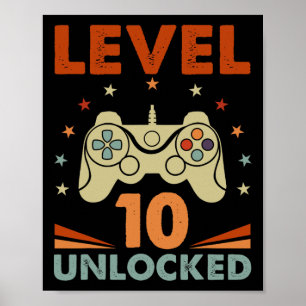 Level 10 Unlock Video Gamer 10. Geburtstag 10 Jahr Poster